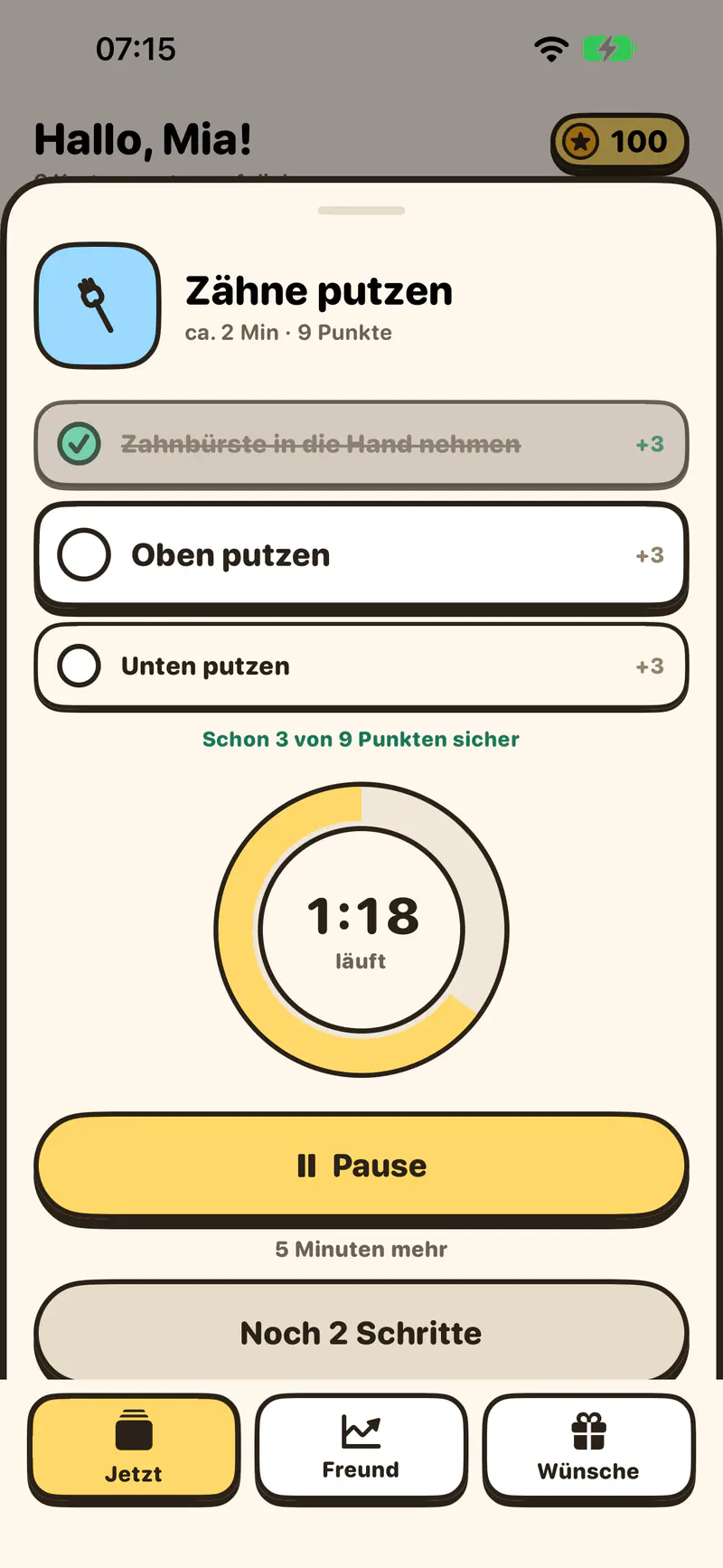 Laufender Timer: Der Ring ist um gut ein Drittel geschrumpft und zeigt die Restzeit