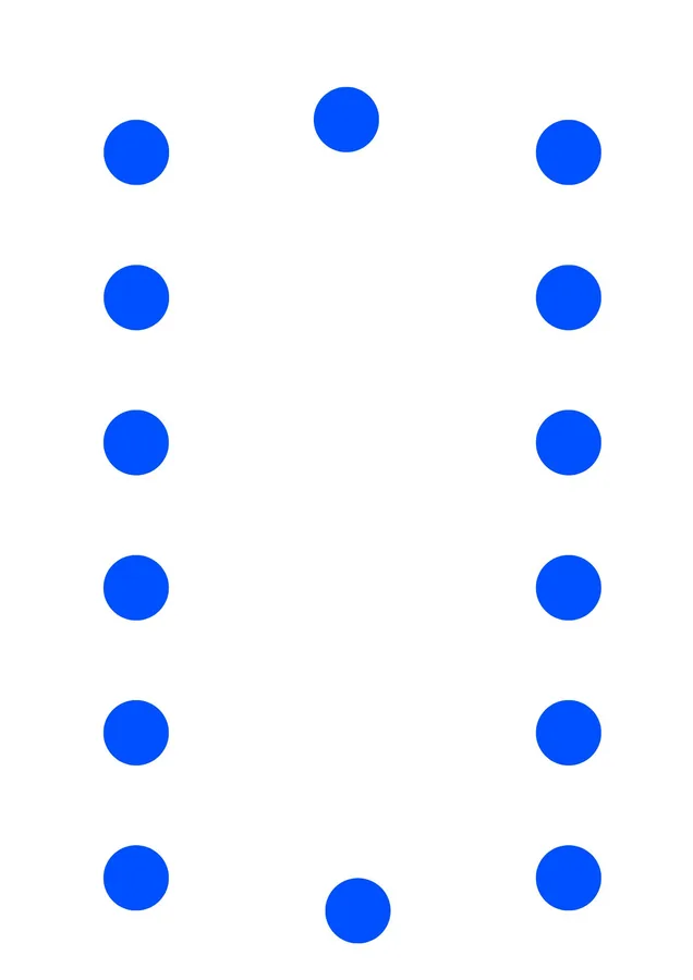 An oval of blue dots. One lap around, tapping with alternating hands.