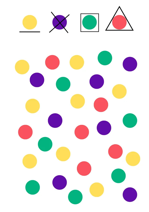 Version 2: yellow underlined, purple crossed out, green boxed, red gets a triangle.